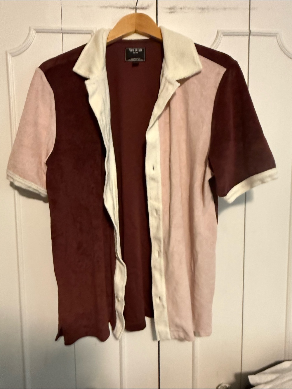 Todd Snyder Two-Tone Short Sleeve Button-Down in Pink & Brown